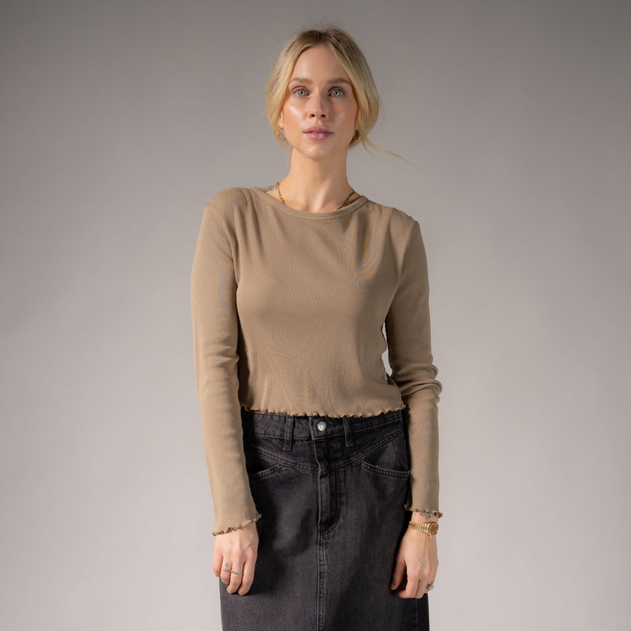 Essentials - Long Sleeve Ribbed Tee - Camel Gold