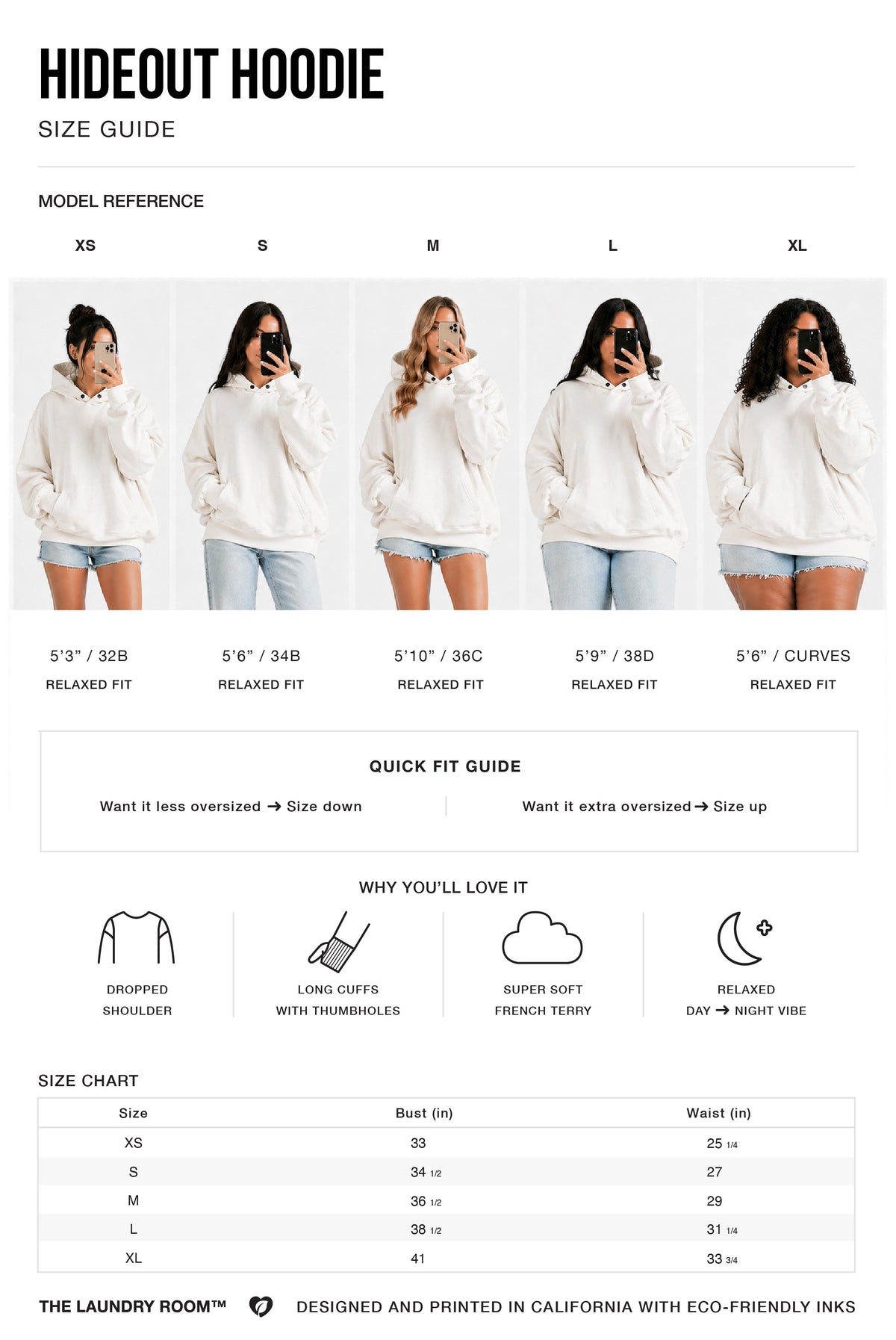 Hideout Hoodie Size Guide