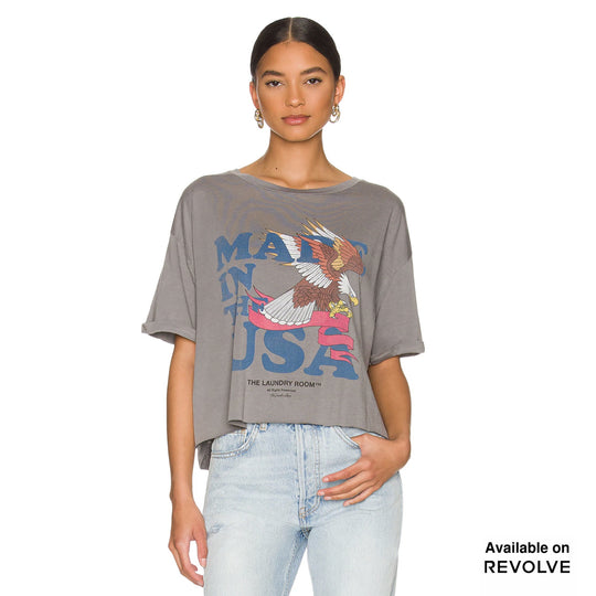 Usa Banner - Crop Oversized Tee - Gravity Grey Gravity Grey / XS