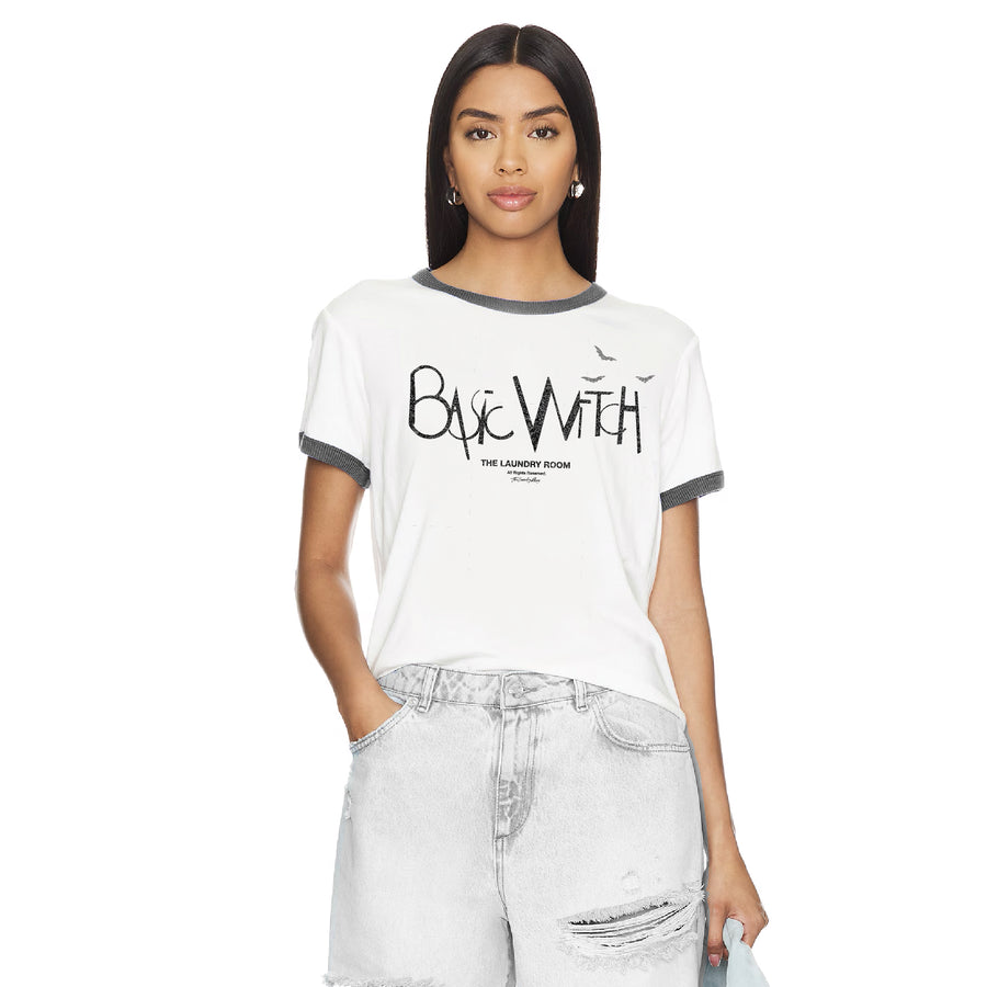 Basic Witch - Perfect Ringer Tee - White & Black Snow - The Laundry Room