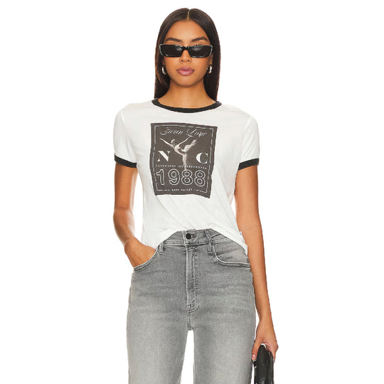 Swan Lane - Perfect Ringer Tee - White & Black Snow - The Laundry Room