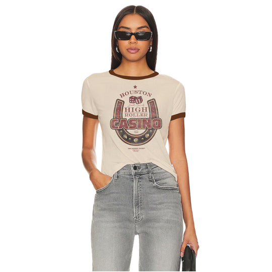 Houston High Roller Casino - Perfect Ringer Tee - Bone & Brown - The Laundry Room