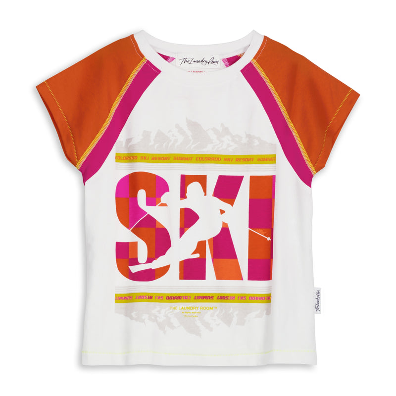 Let'S Ski - Raglan Baby Tee - White & Orange - The Laundry Room