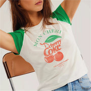 Mon Cheri Cherry Coke Branch - Raglan Baby Tee - White & Green - The Laundry Room