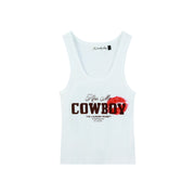 Kiss Me Cowboy - Rib Tank - White - The Laundry Room