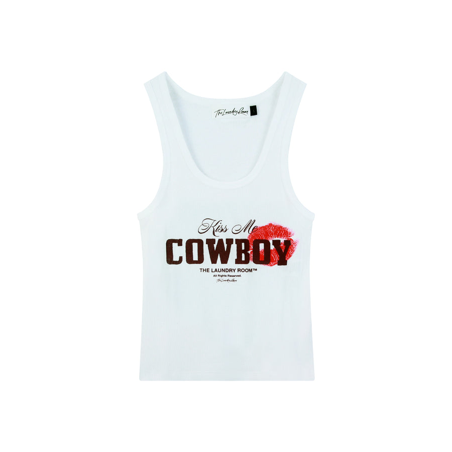 Kiss Me Cowboy - Rib Tank - White - The Laundry Room