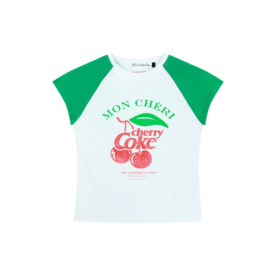 Mon Cheri Cherry Coke Branch - Raglan Baby Tee - White & Green - The Laundry Room