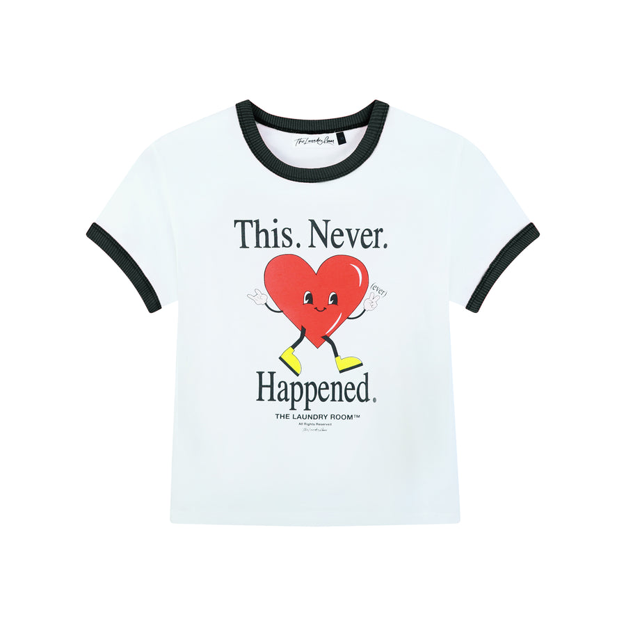 This. Never. Happened. - Perfect Ringer Tee - White & Black Snow - The Laundry Room
