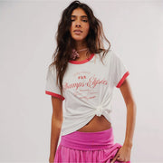 Champs- Elysees - Perfect Ringer Tee - White & Red