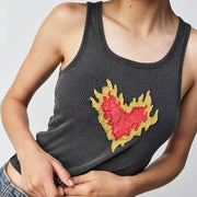Burn Heart Stitch - Rib Tank - Black Snow - The Laundry Room
