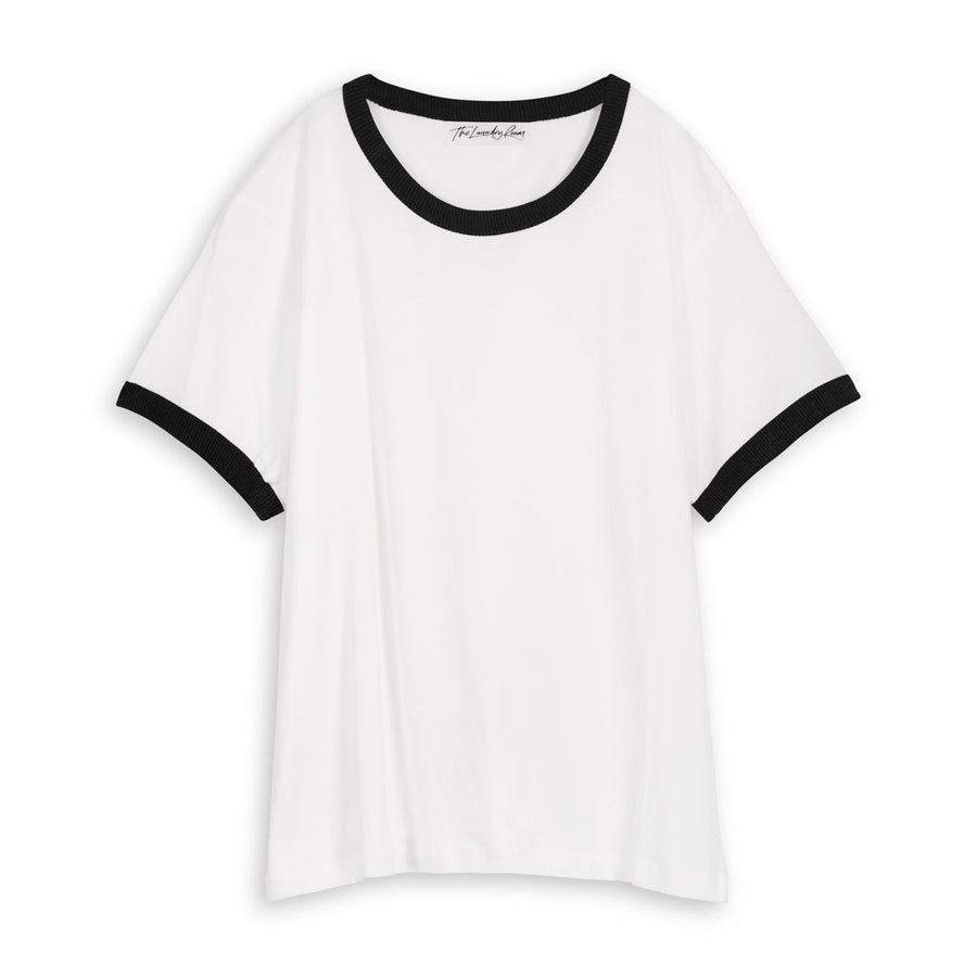 Essentials - Perfect Ringer Tee - White & Black Snow