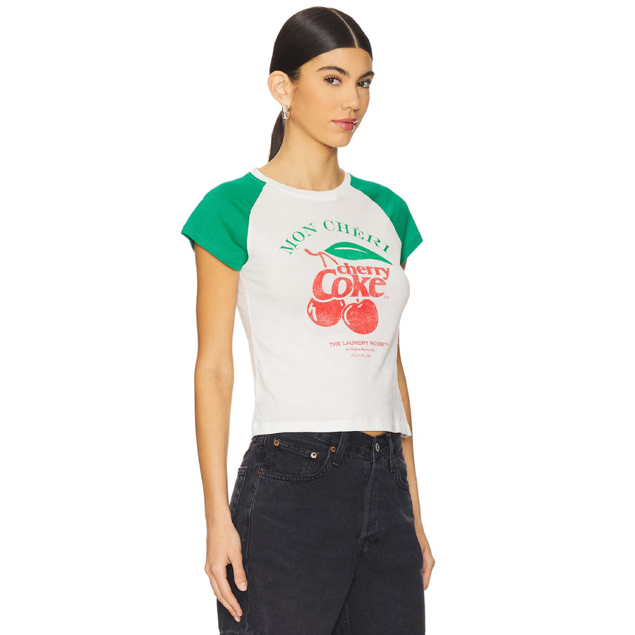 Mon Cheri Cherry Coke Branch - Raglan Baby Tee - White & Green - The Laundry Room