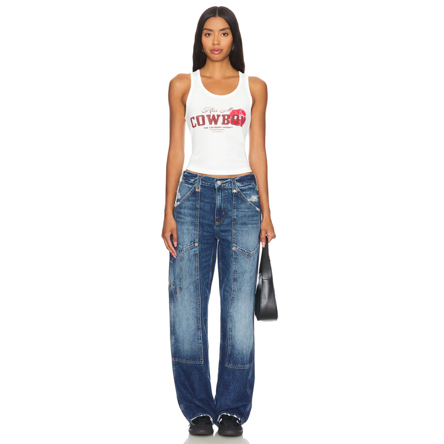 Kiss Me Cowboy - Rib Tank - White - The Laundry Room