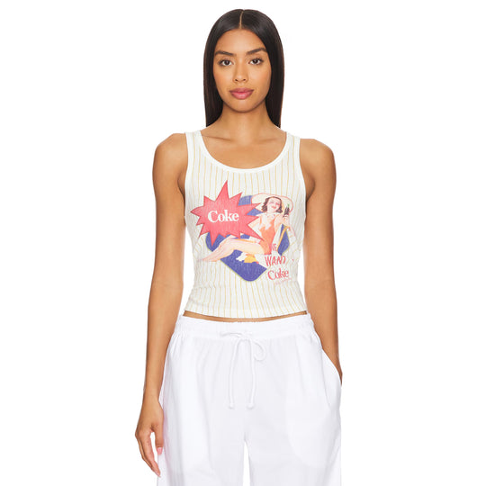 We Want Coke  - Rib Tank - White & Tan Stripe
