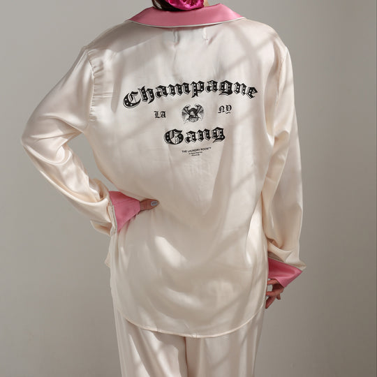 Champagne Gang - Silky PJ Set - Bone & Pink - The Laundry Room
