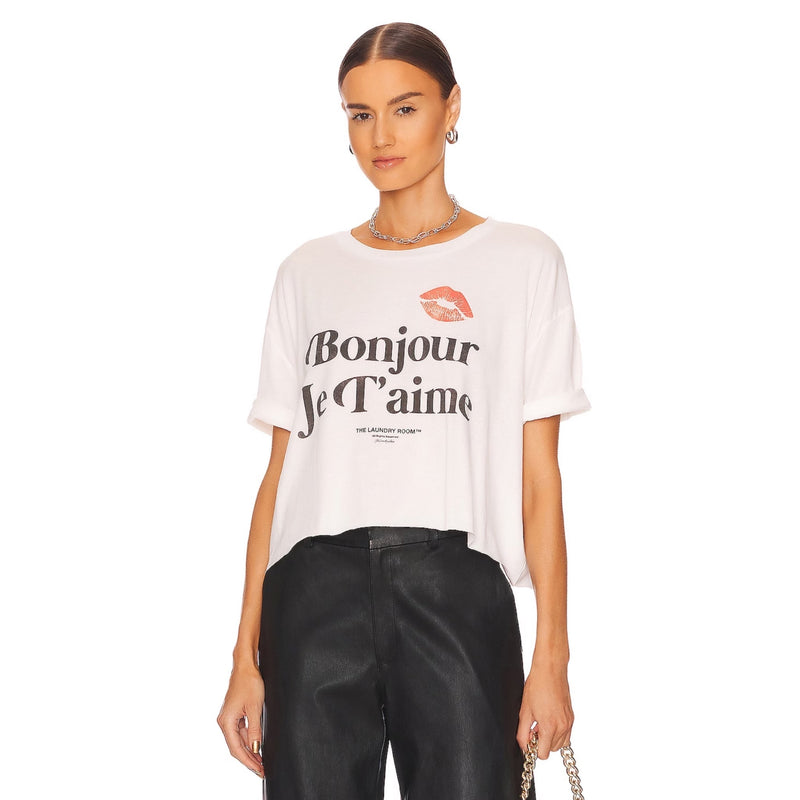 Hello I Love You - Crop Oversized Tee - White - The Laundry Room