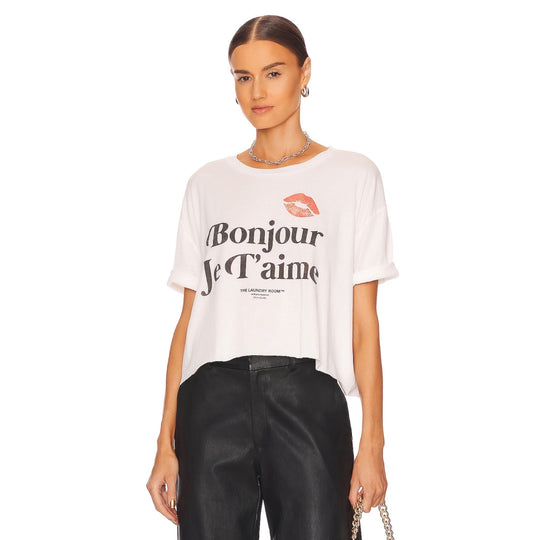Hello I Love You - Crop Oversized Tee - White - The Laundry Room
