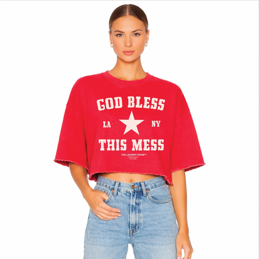 God Bless This Mess - Crop Jumper - Vintage Red - The Laundry Room