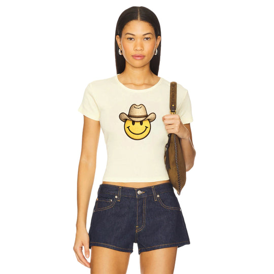 Smiley Cowboy - Baby Tee - Vintage Yellow - The Laundry Room