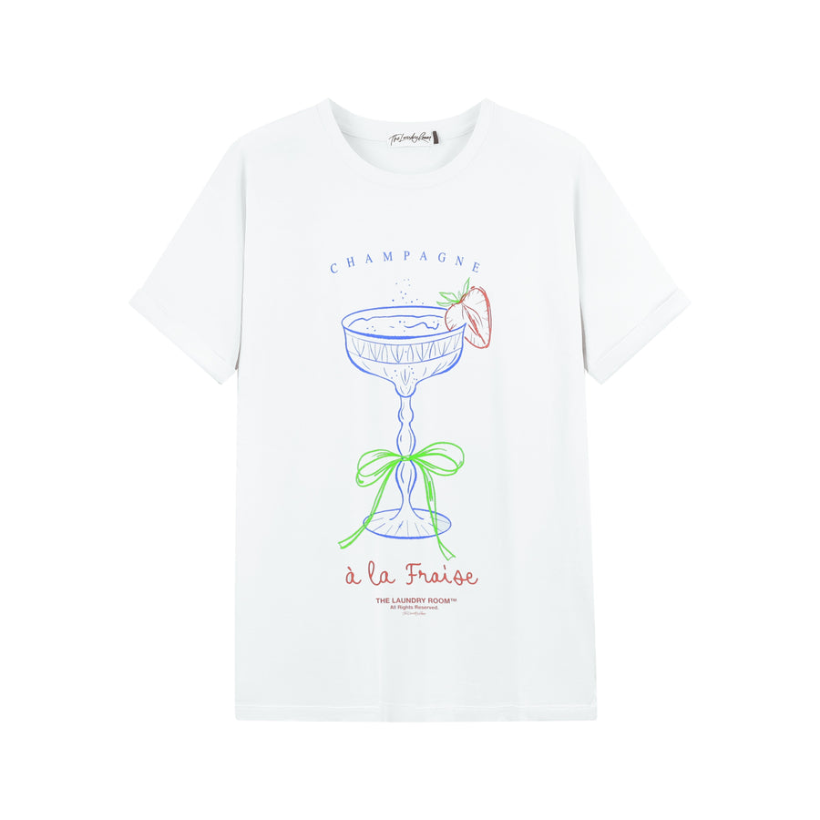 Strawberry Champagne - Oversized Tee - White - The Laundry Room
