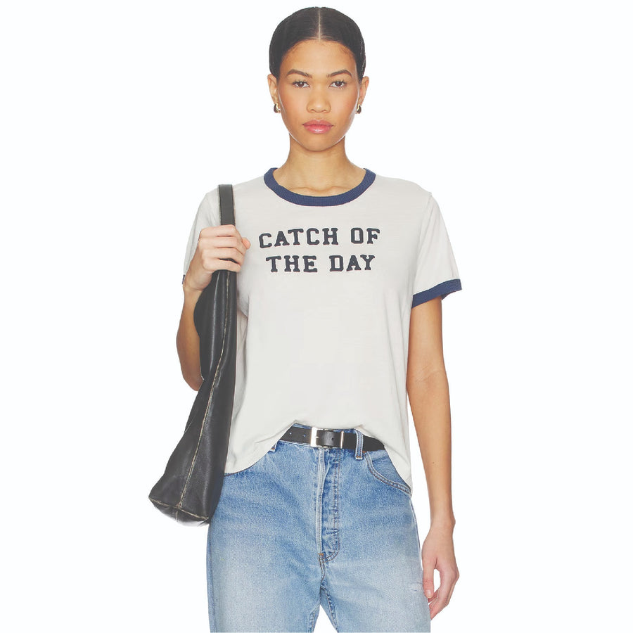 Catch Of The Day - Perfect Ringer Tee - Bone & Navy Snow