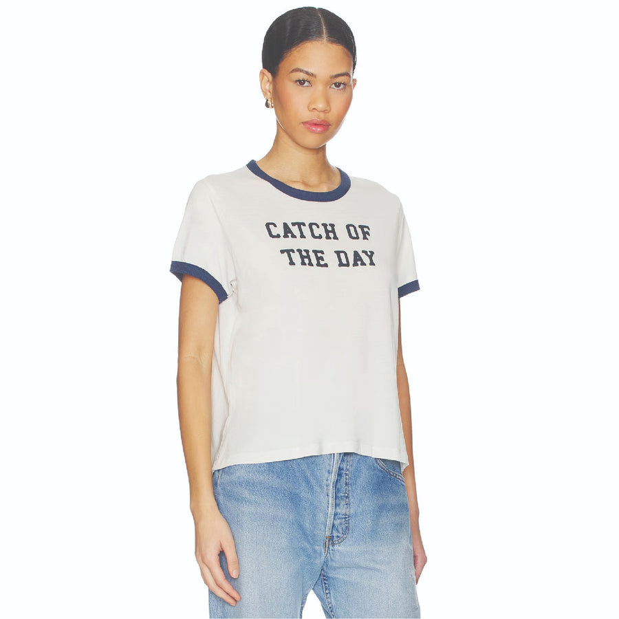 Catch Of The Day - Perfect Ringer Tee - Bone & Navy Snow
