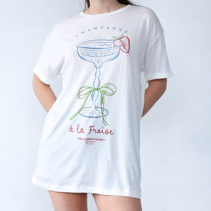 Strawberry Champagne - Oversized Tee - White - The Laundry Room