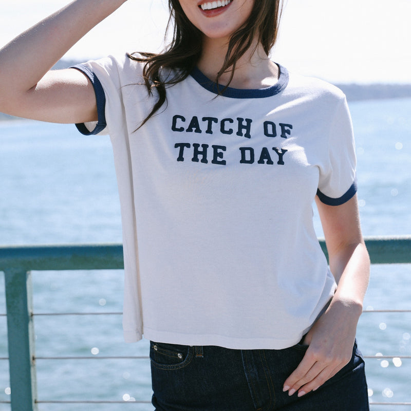 Catch Of The Day - Perfect Ringer Tee - Bone & Navy Snow - The Laundry Room