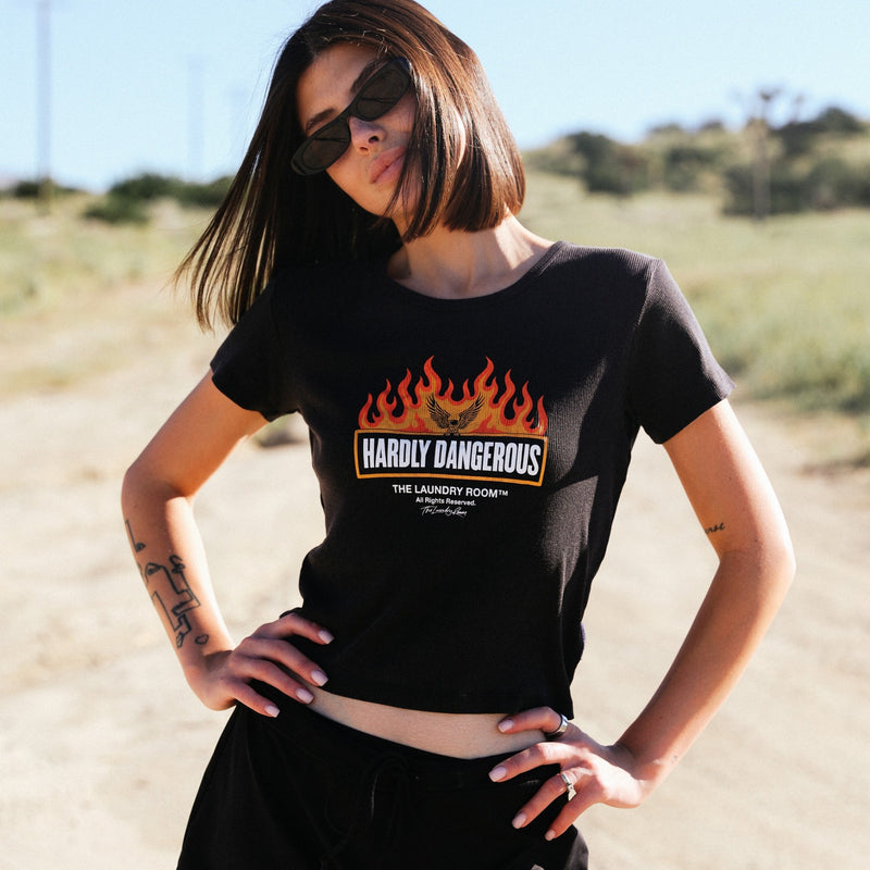 Hardly Dangerous Flames - Baby Tee - Black Snow - The Laundry Room