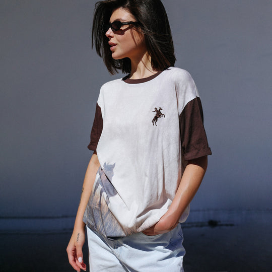 Ranch Life - Oversized Tee - White & Brown - The Laundry Room