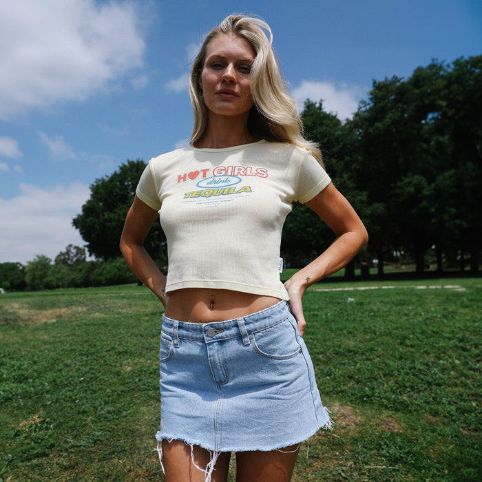 Hot Girls Drink Tequila - Baby Tee - Vintage Yellow - The Laundry Room
