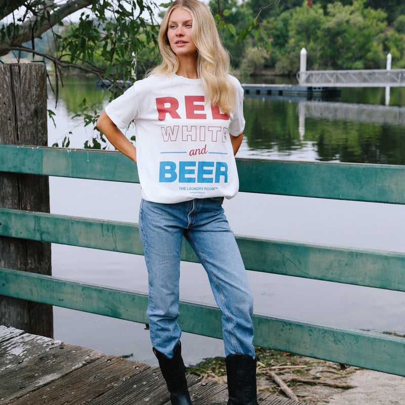 Red White and Beer - Oversized Tee - White - The Laundry Room