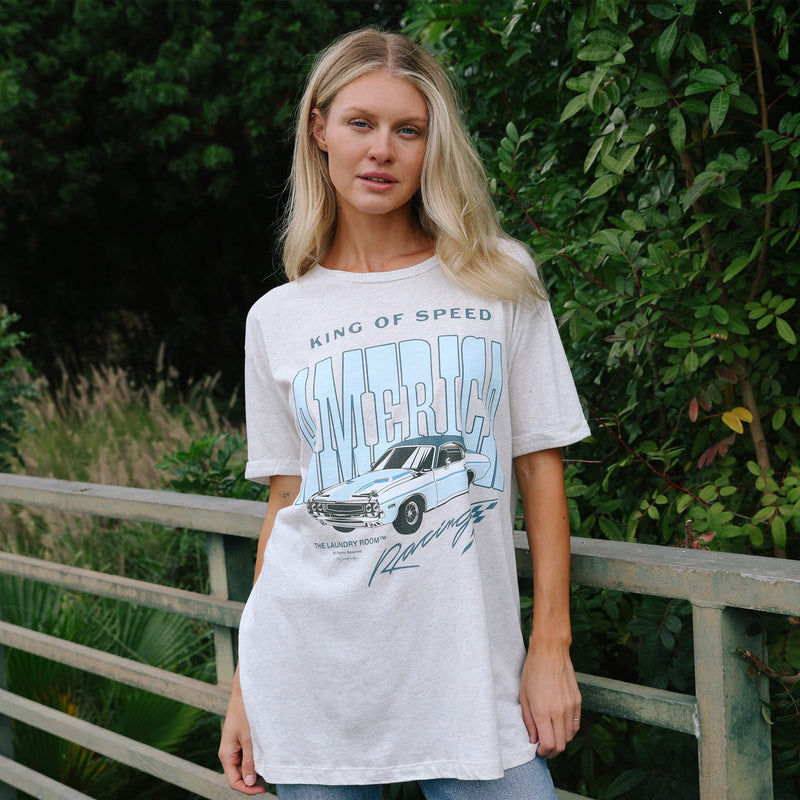 King Of Speed America Racing - Oversized Tee - Pebble Heather - The Laundry Room