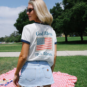 God Bless This Mess Flag - Perfect Ringer Tee - Bone & Navy Snow
