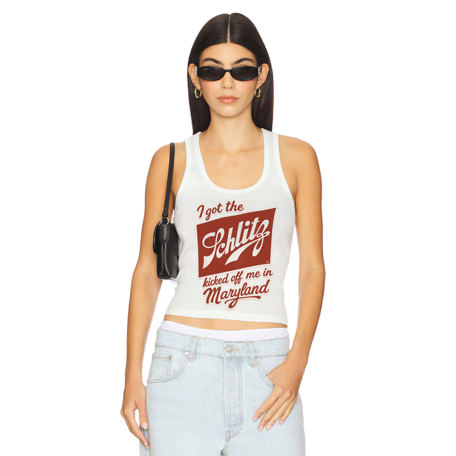 Schlitz Kicked Out Of Me - Rib Tank - White