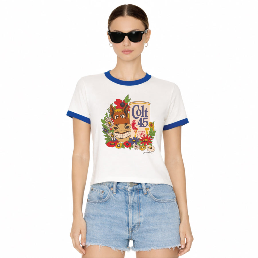 Colt 45 Party Mule - Perfect Ringer Tee - White & Blue