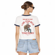 Ain't My First Lone Star Rodeo - Perfect Ringer Tee - Bone & Navy Snow