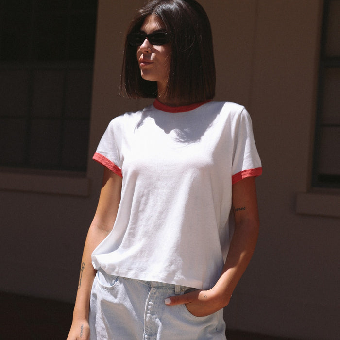 Essentials - Perfect Ringer Tee - White & Red - The Laundry Room