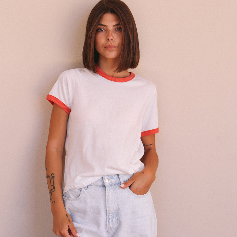 Essentials - Perfect Ringer Tee - White & Red - The Laundry Room