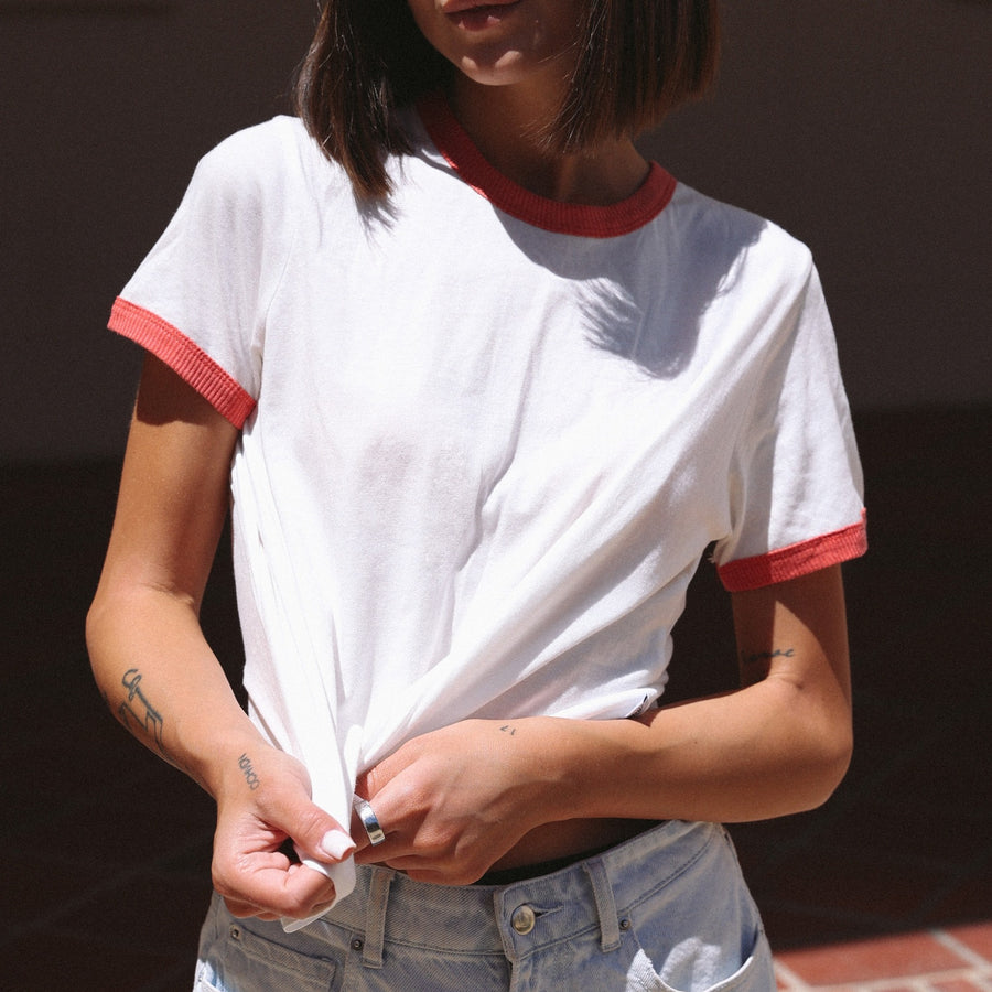 Essentials - Perfect Ringer Tee - White & Red - The Laundry Room