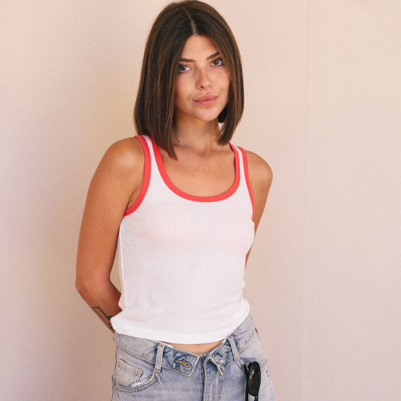 Essentials - Rib Tank - White & Red - The Laundry Room