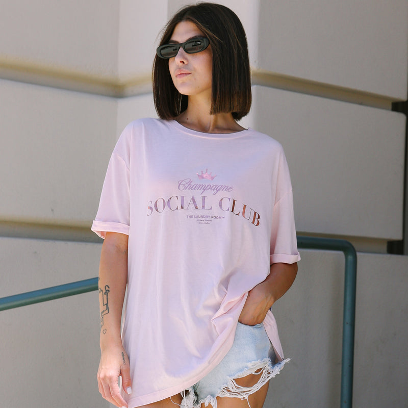 Champagne Social Club - Oversized Tee - Blush Pink - The Laundry Room