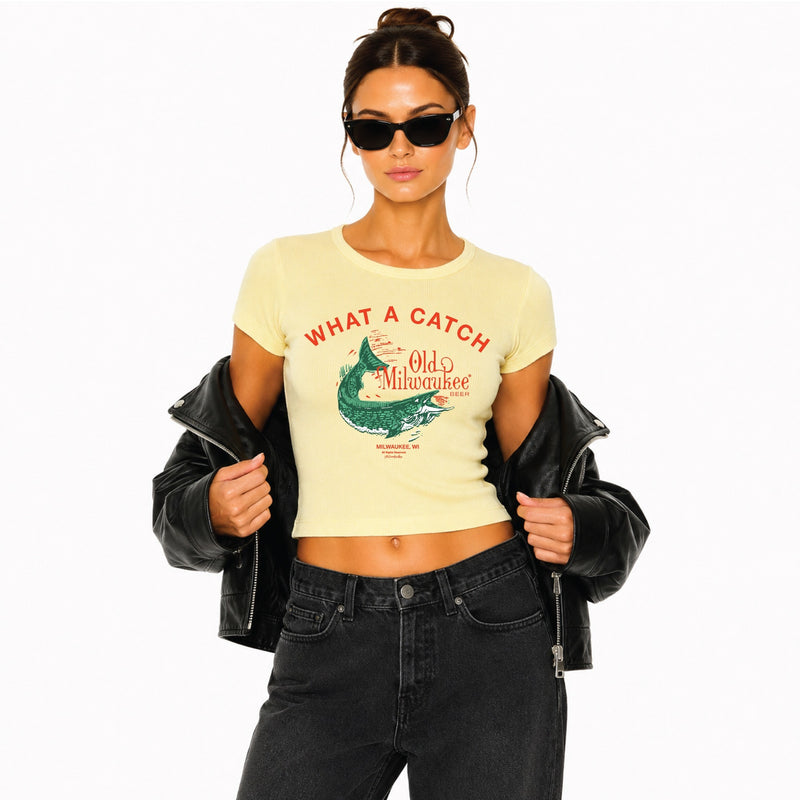 What A Catch Old Milwaukee - Baby Tee - Vintage Yellow