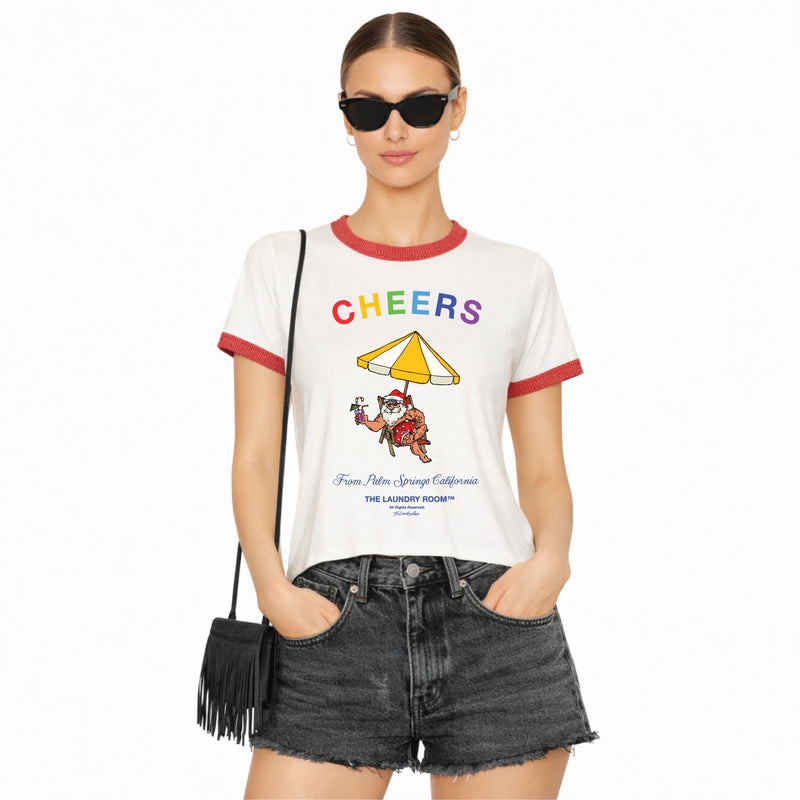 Cheers in July - Perfect Ringer Tee - White & Red