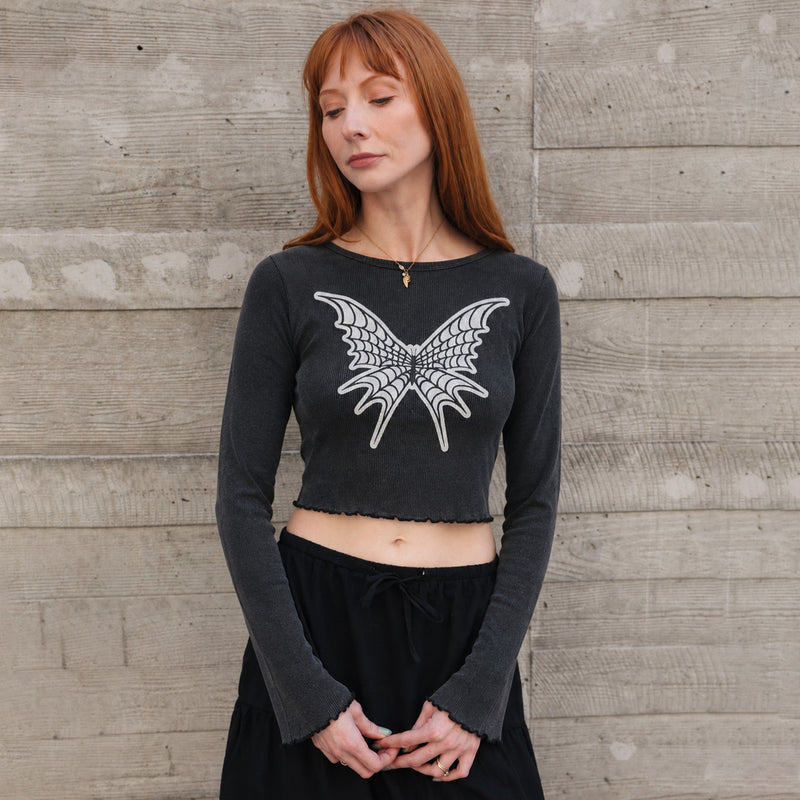 Butterfly Web - Long Sleeve Ribbed Tee - Black Snow - The Laundry Room