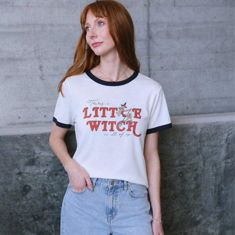 A Little Witch In All Of Us - Perfect Ringer Tee - White & Black Snow - The Laundry Room
