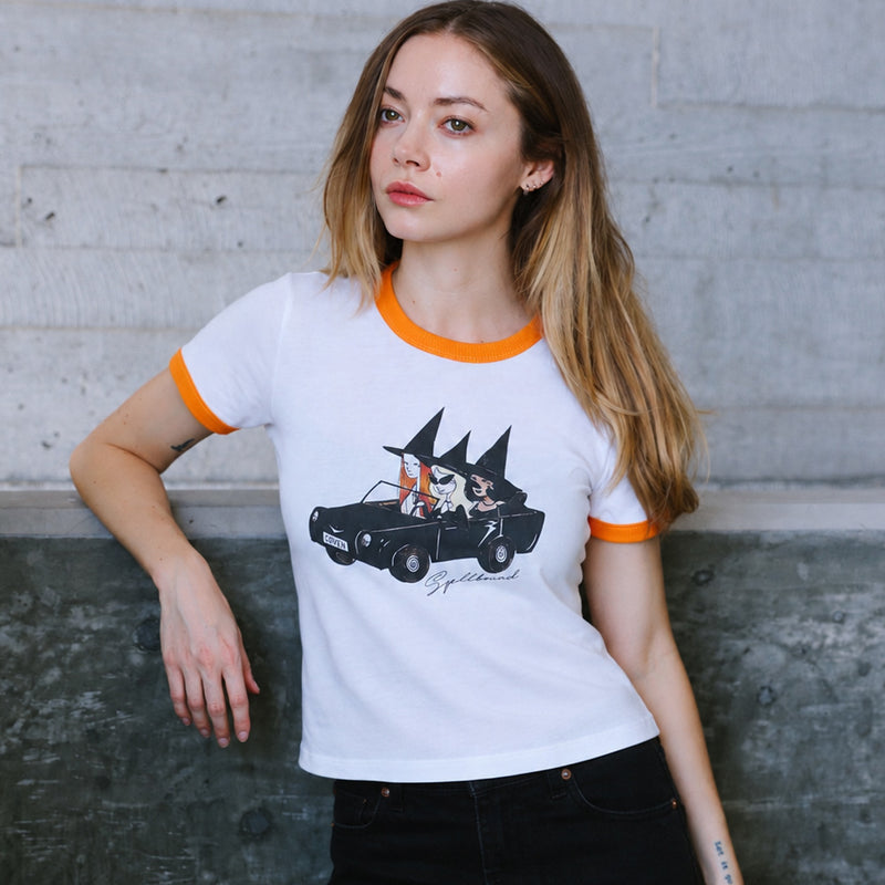 Spellbound - Perfect Ringer Tee - White & Orange - The Laundry Room