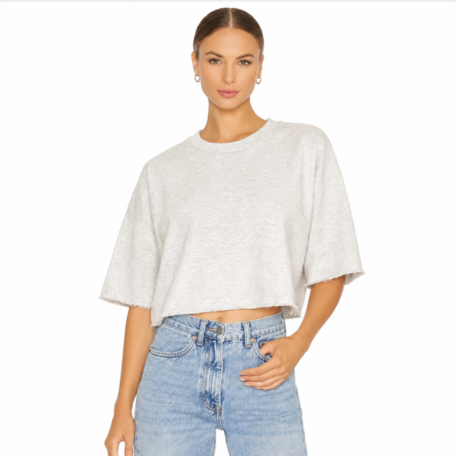 Essentials - Crop Jumper - Pebble Heather