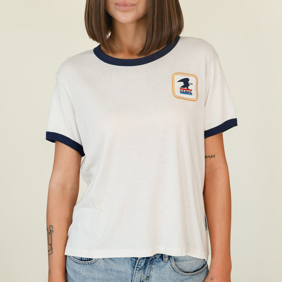 USPS Badge - Perfect Ringer Tee - Bone & Navy Snow - The Laundry Room